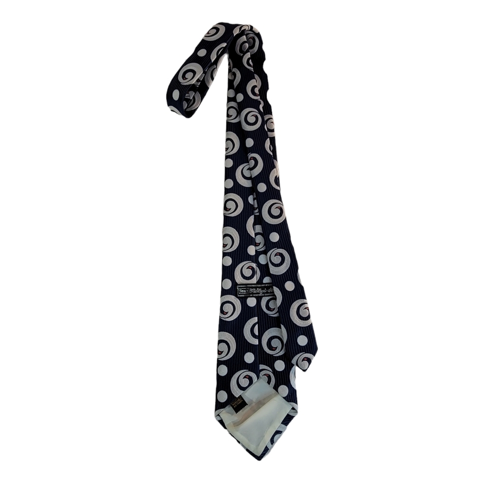 Sears The Men's Store Abstract Spiral Circle Pattern Blue/White Men's Tie - Picture 5 of 10